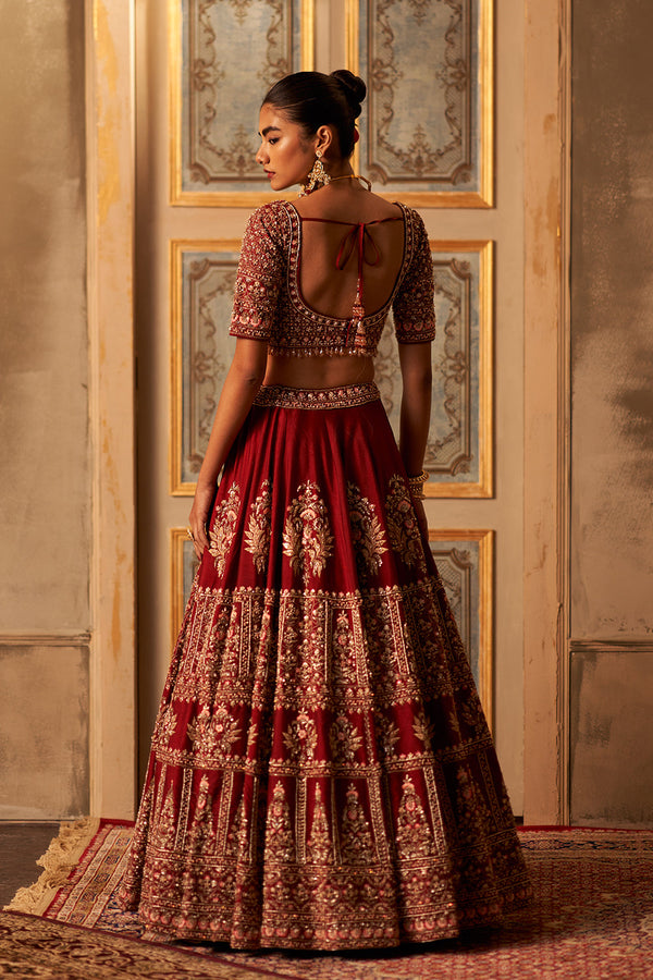 Maroon Raw Silk Double Dupatta Lehenga Set