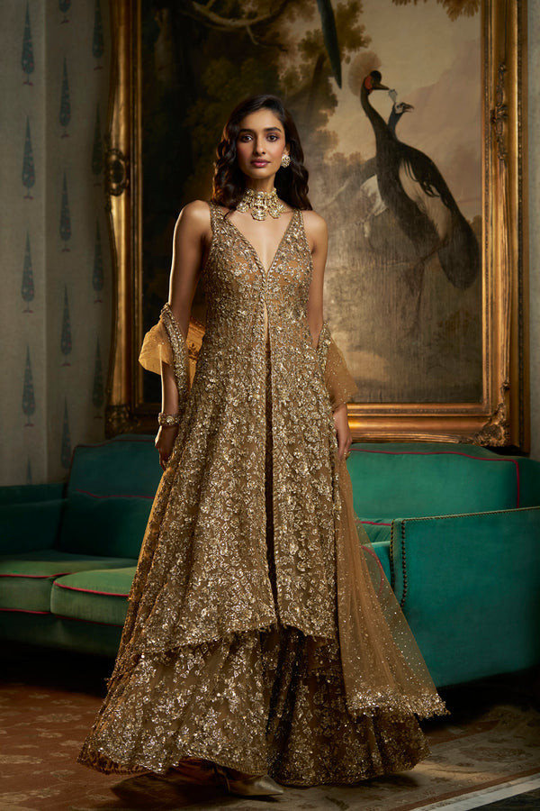 Antique Gold High-Low Sharara Set