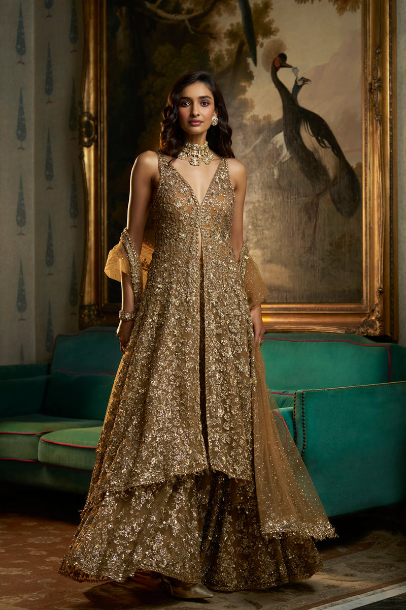 Antique Gold High-Low Sharara Set