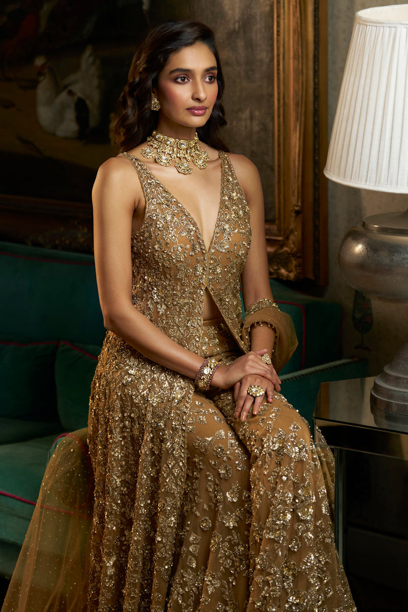 Antique Gold High-Low Sharara Set