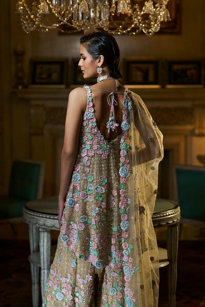 Multi-Coloured Three-Dimensional Sharara Set