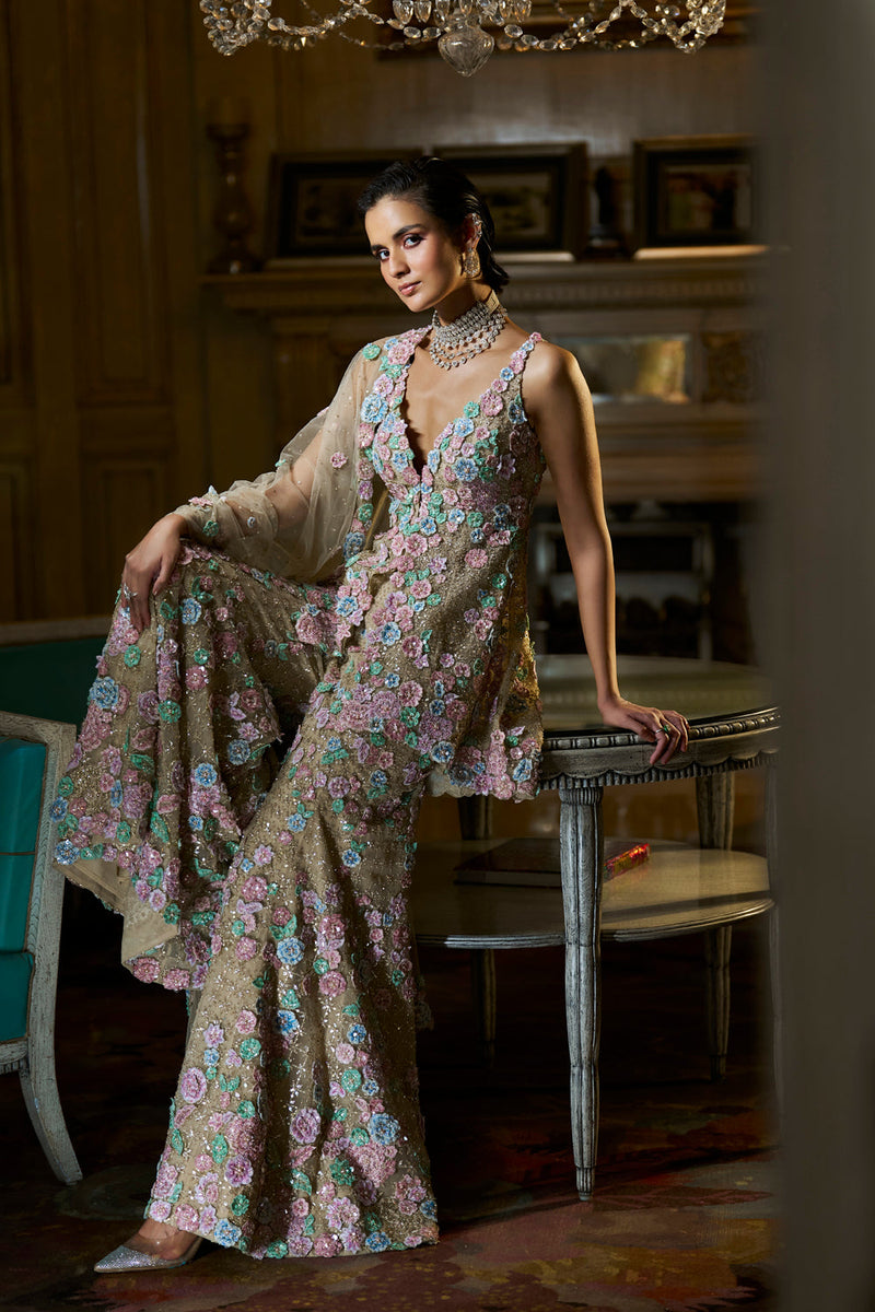 Multi-Coloured Three-Dimensional Sharara Set