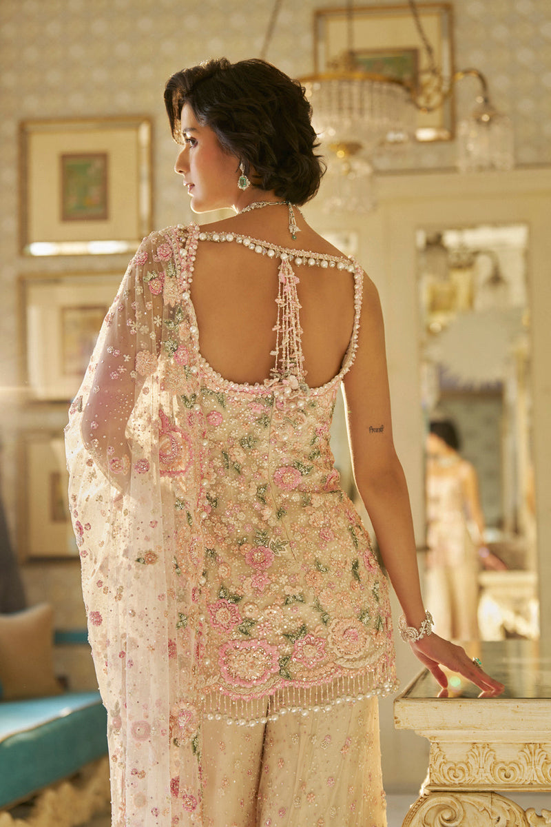 Nude Multi-Coloured Three-Dimensional Sharara Set