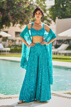 Turquoise Paisley Sharara Set