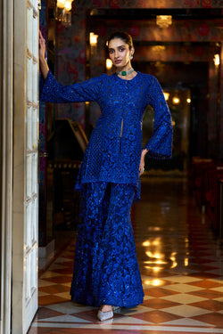 Navy Blue Thread Work Sharara Set