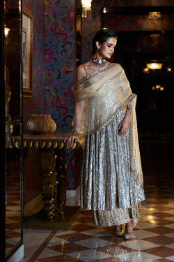 Gold Silver Crystal Sharara Set