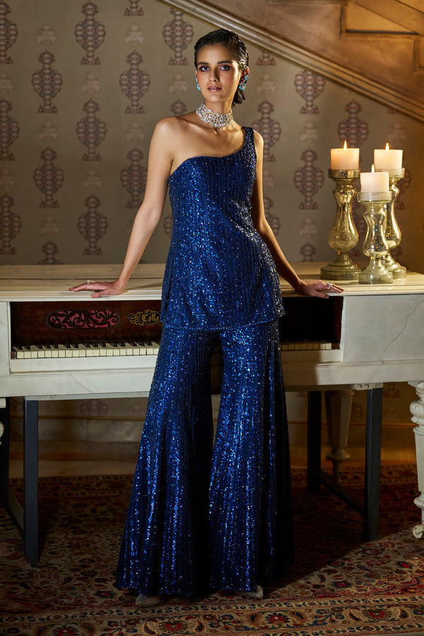 Navy Sequin Sharara Set