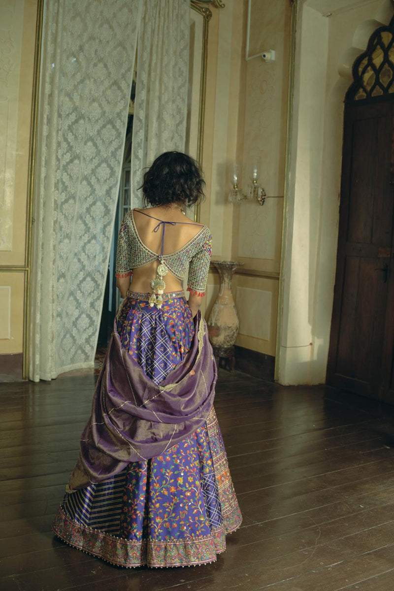 Purple Jacquard Silk Banarasi Lehenga Set