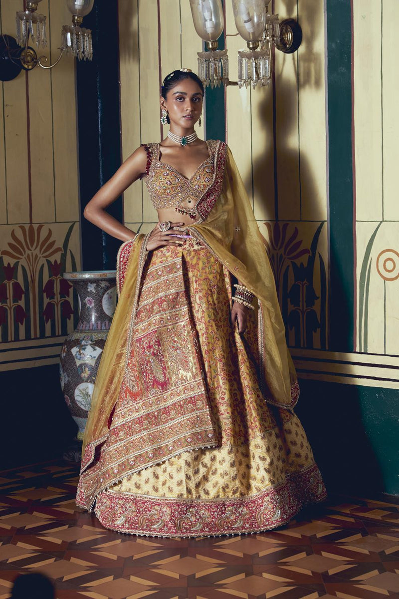 Yellow Jacquard Banarasi Lehenga Set