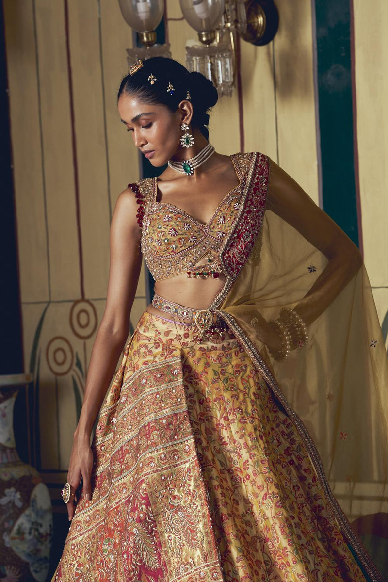 Yellow Jacquard Banarasi Lehenga Set