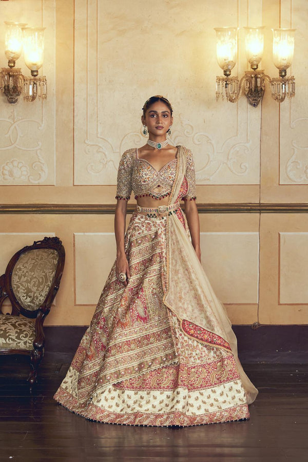 Ivory Jacquard Banarasi Lehenga Set