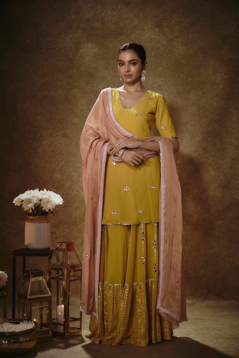 Citrine Yellow & Blush Pink Kurta Sharara Set