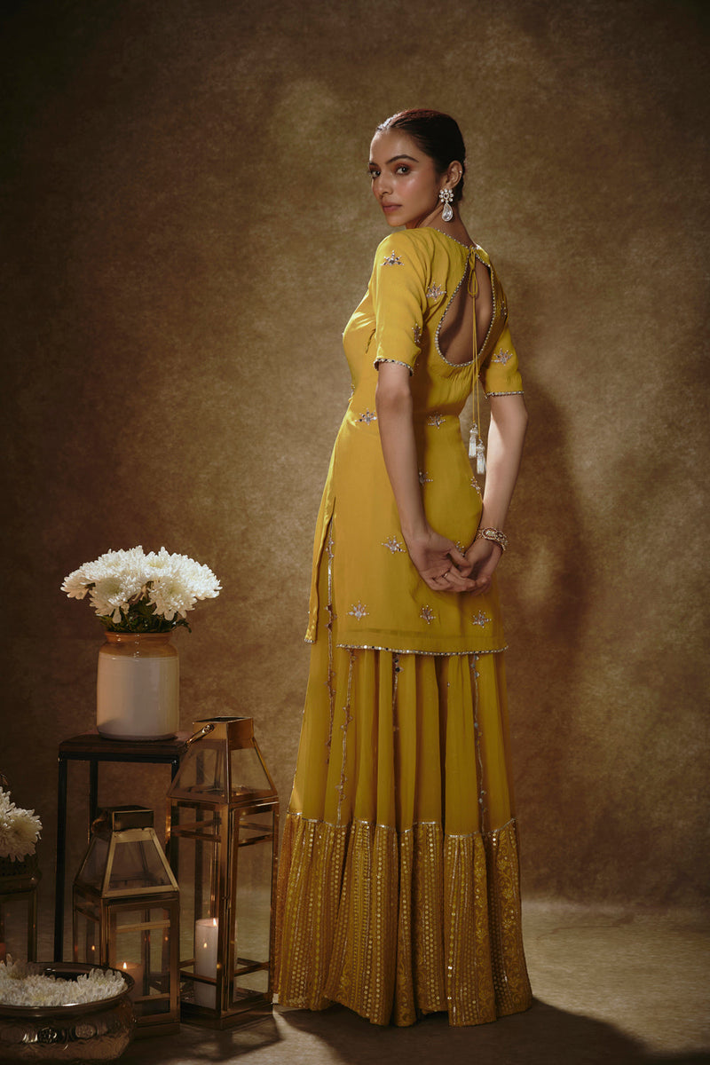 Citrine Yellow & Blush Pink Kurta Sharara Set