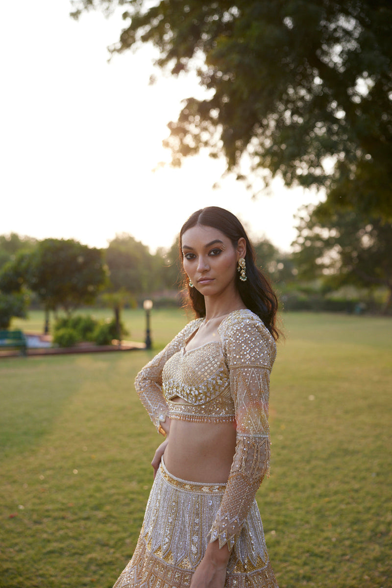 "Tamanna" Sequin Embellished Lehenga Set With Trail Behind