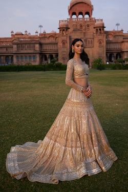 "Tamanna" Sequin Embellished Lehenga Set With Trail Behind