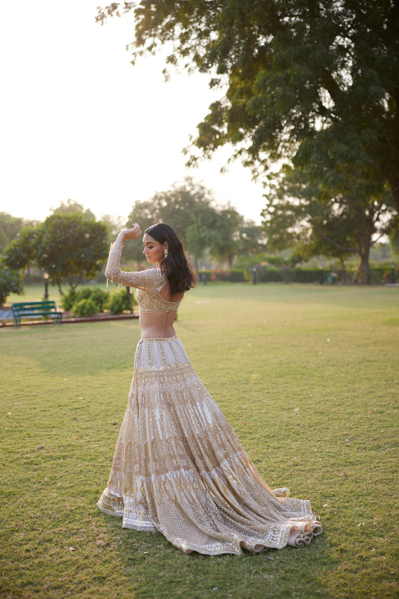 "Tamanna" Sequin Embellished Lehenga Set With Trail Behind