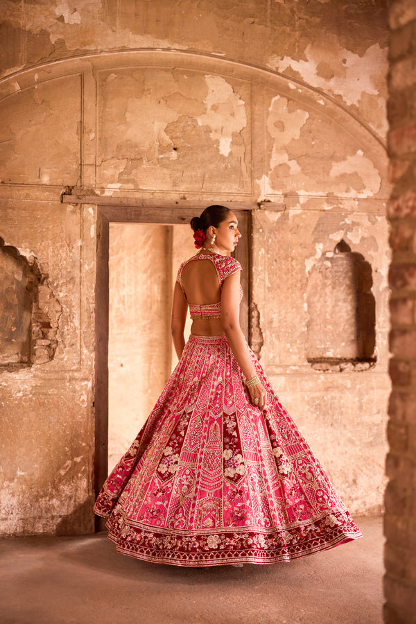 "Tamara" Pink Zardosi Embroidered Bridal Lehenga Set