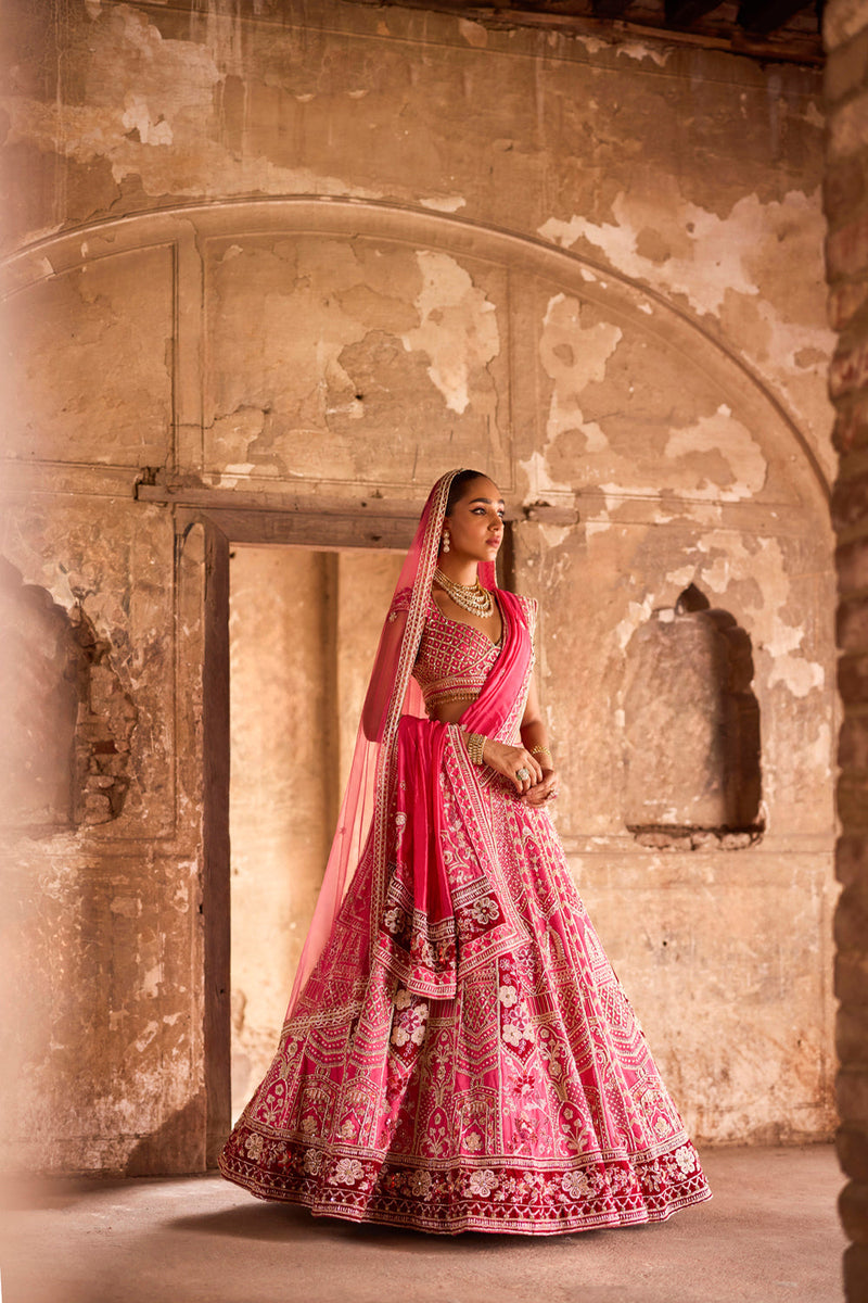 "Tamara" Pink Zardosi Embroidered Bridal Lehenga Set