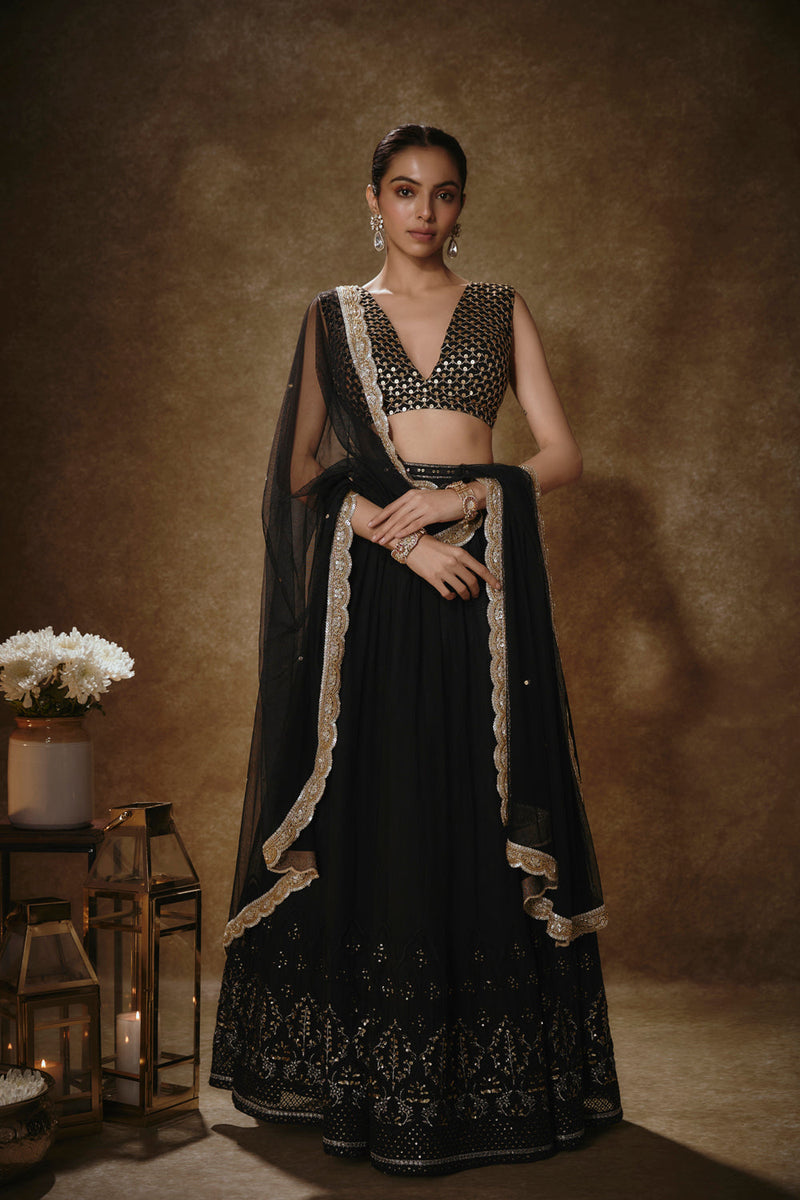 Black & Gold Lehenga Set