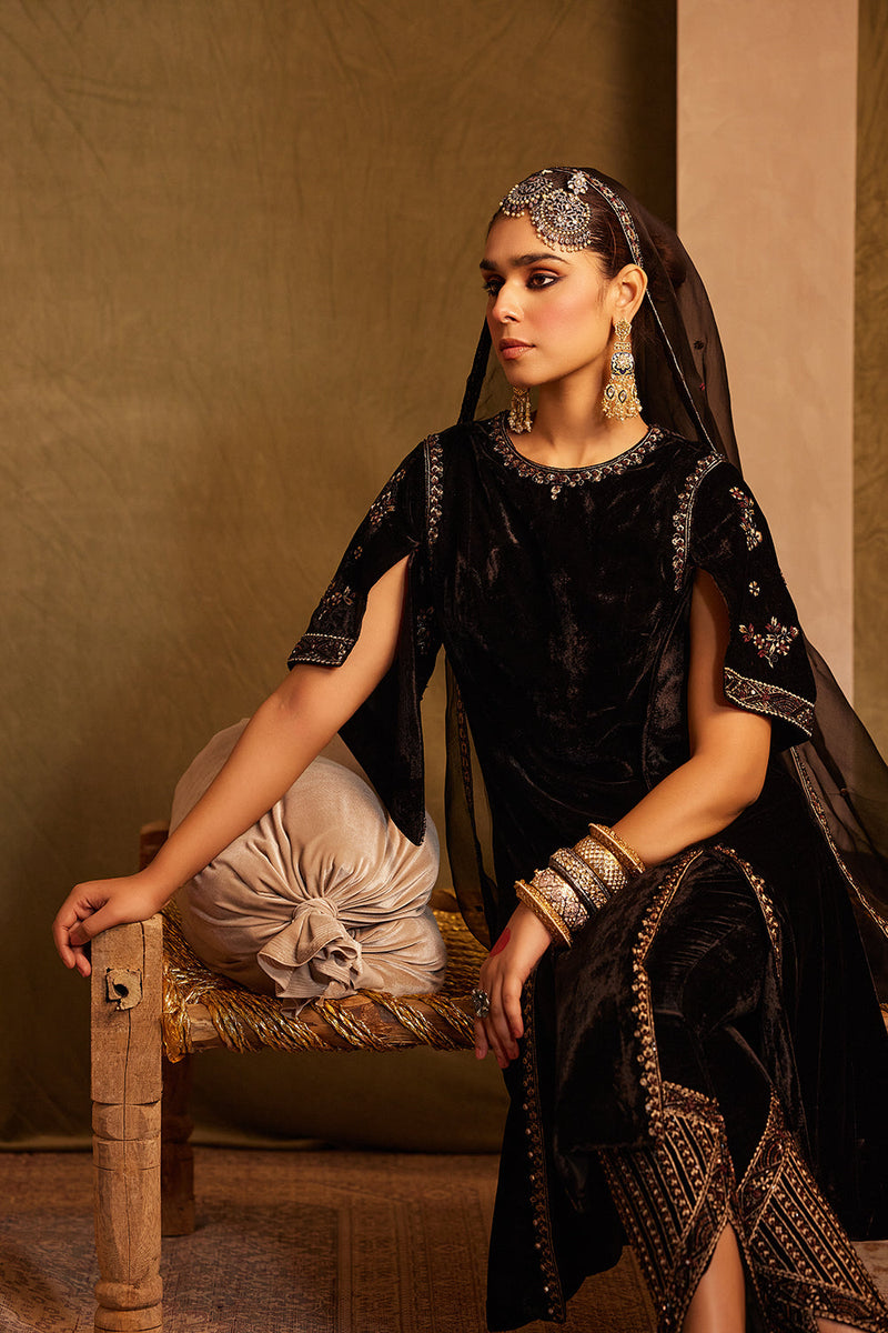 Midnight Black Embellished Kurta With Pant & Dupatta Set