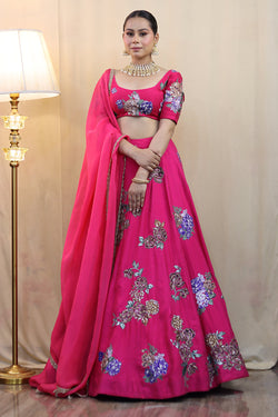 Hot Pink  Applique Lehenga Set