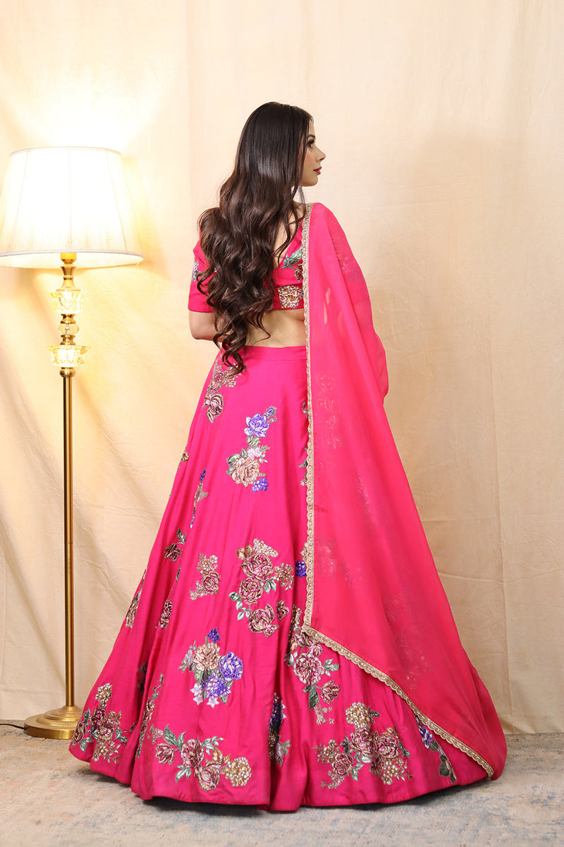 Hot Pink  Applique Lehenga Set