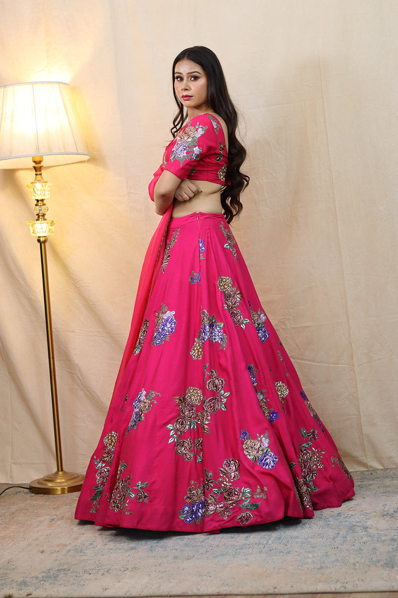 Hot Pink  Applique Lehenga Set