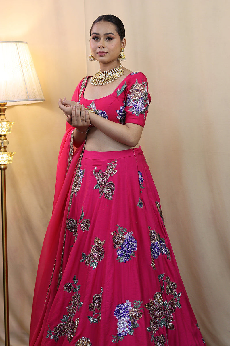 Hot Pink  Applique Lehenga Set