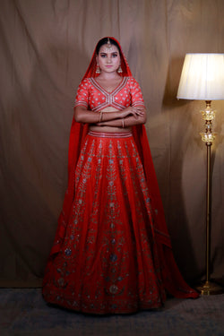 Orange Red Lehenga Set