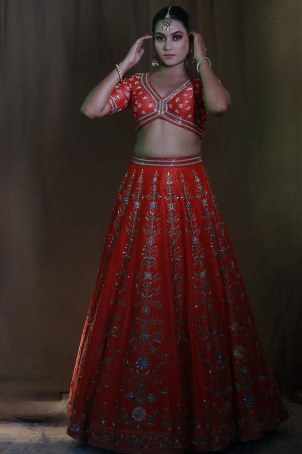 Orange Red Lehenga Set