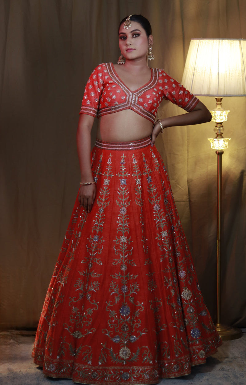 Orange Red Lehenga Set