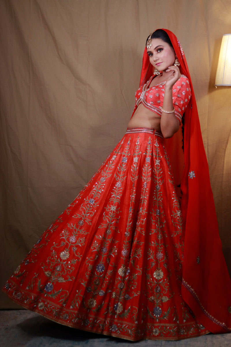 Orange Red Lehenga Set