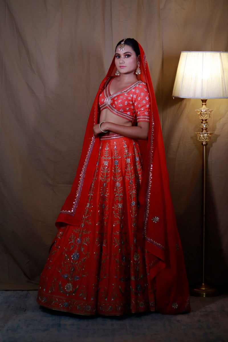 Orange Red Lehenga Set