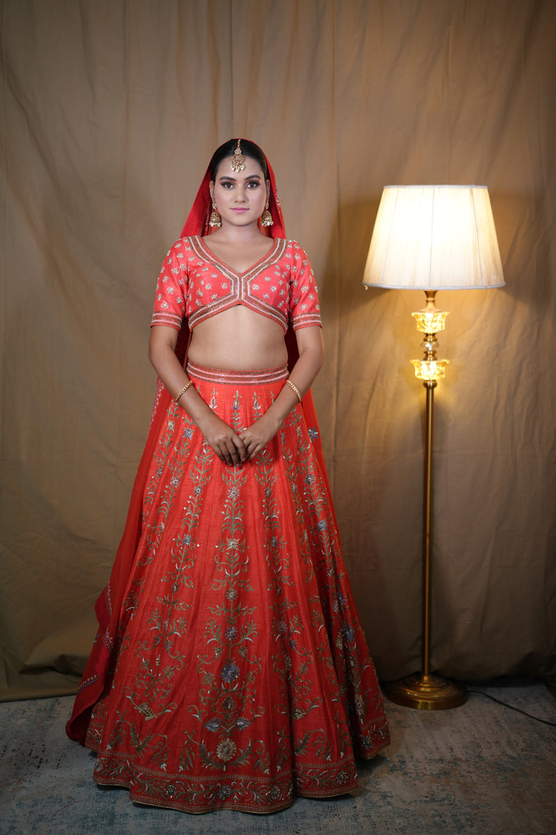 Orange Red Lehenga Set