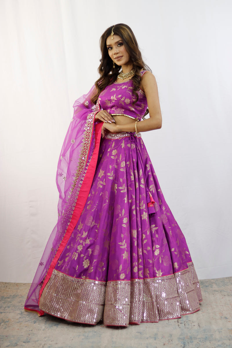 Purple And Gold Embroidered Lehenga