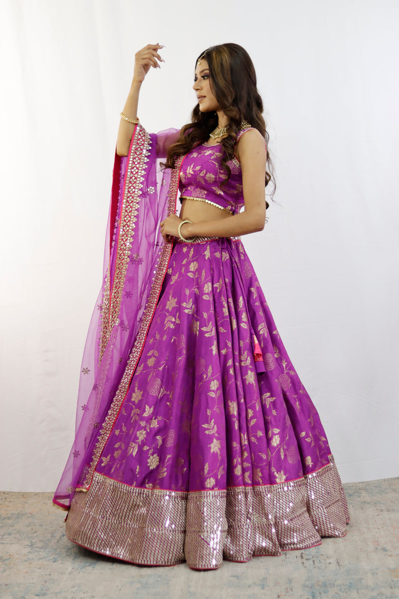 Purple And Gold Embroidered Lehenga