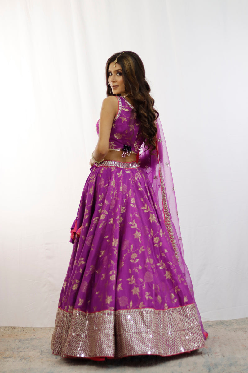 Purple And Gold Embroidered Lehenga