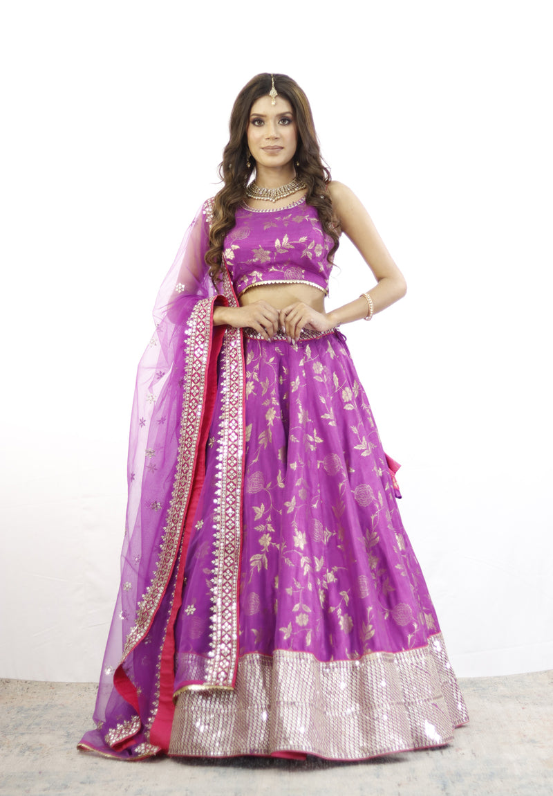 Purple And Gold Embroidered Lehenga