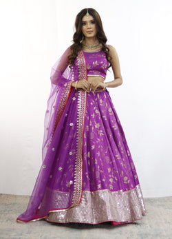 Purple And Gold Embroidered Lehenga