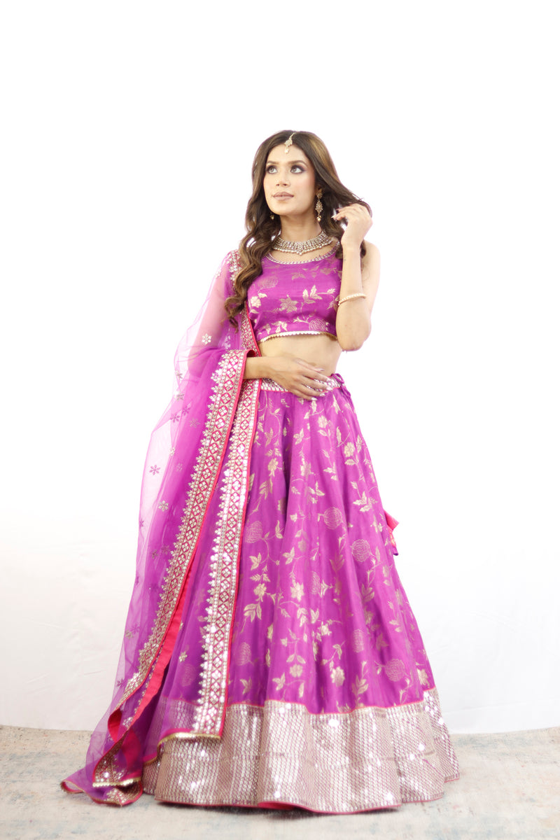 Purple And Gold Embroidered Lehenga