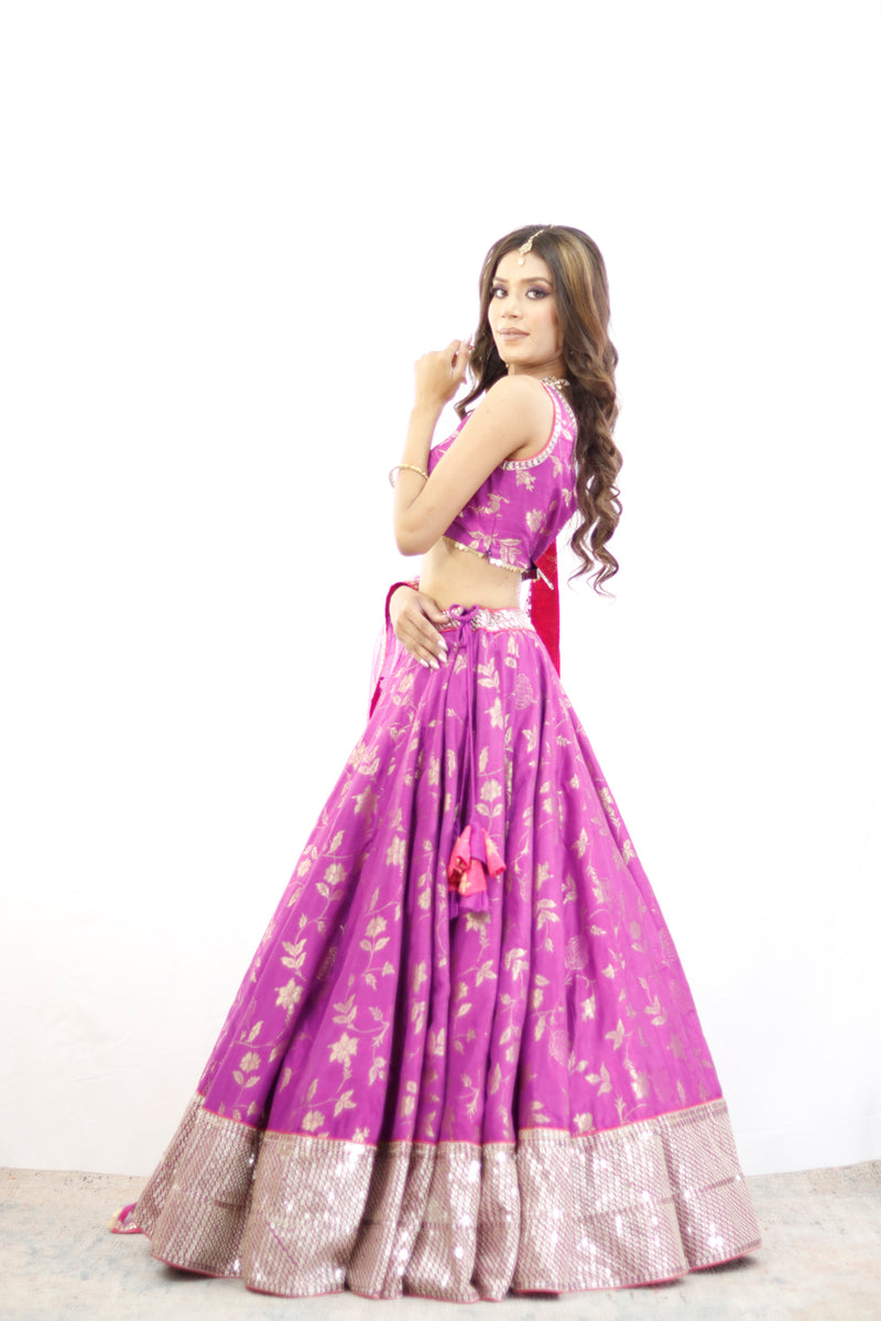 Purple And Gold Embroidered Lehenga