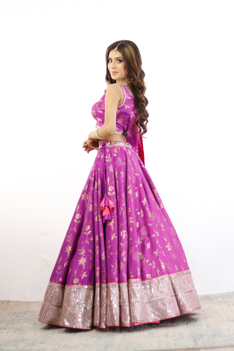 Purple And Gold Embroidered Lehenga