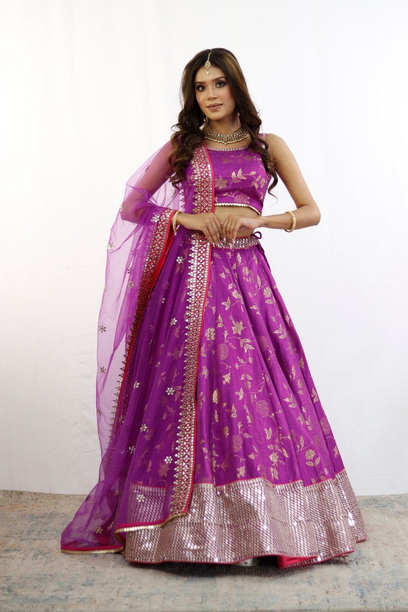 Purple And Gold Embroidered Lehenga