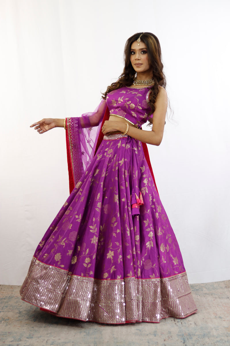 Purple And Gold Embroidered Lehenga