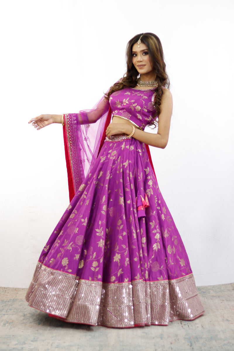 Purple And Gold Embroidered Lehenga