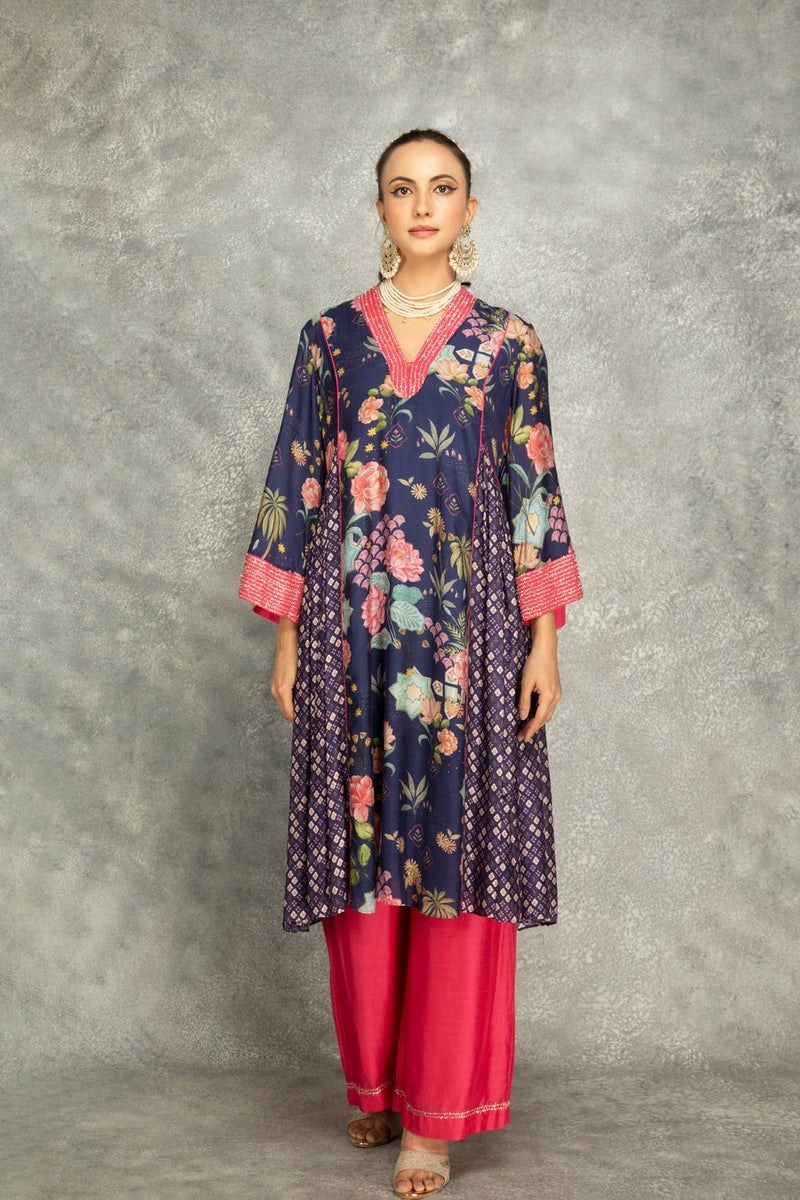 Blue Side Panel Buti Kurta With Scalloping Dupatta