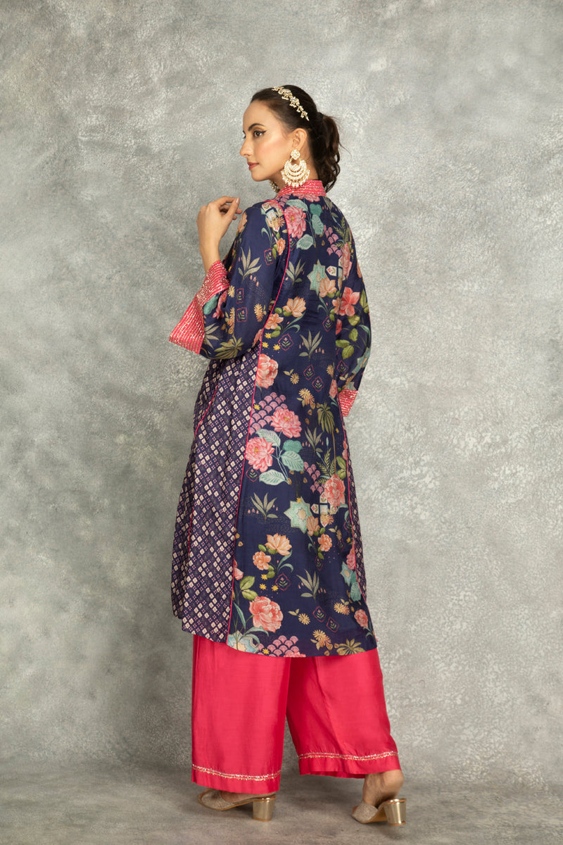 Blue Side Panel Buti Kurta With Scalloping Dupatta