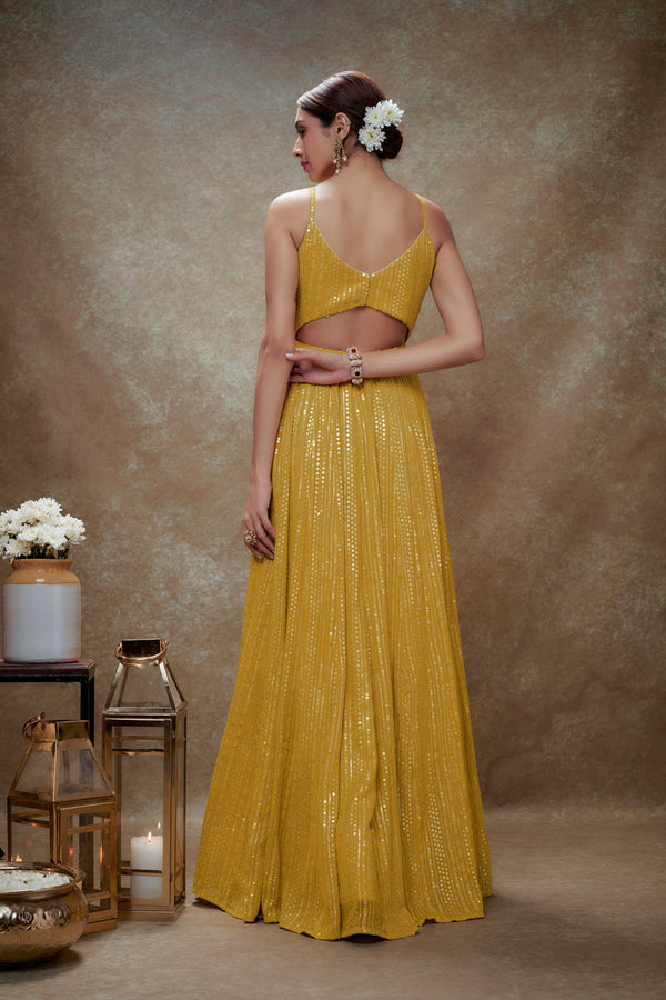 Haldi & Gold Sequin Anarkali Gown