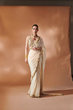 Ivory And Gold Saree Set