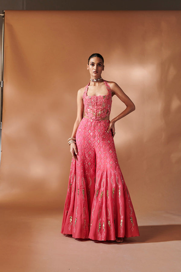 Pink High Waist Sharara With A Corset Blouse